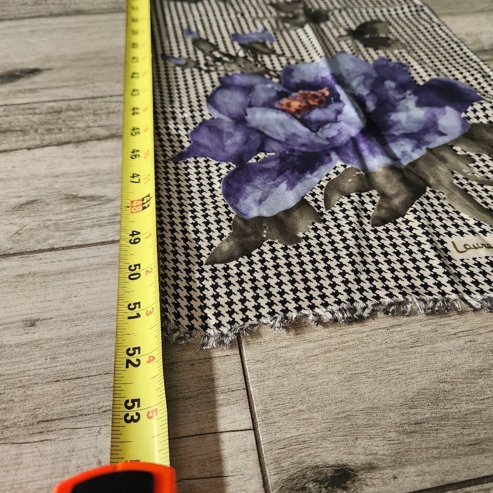 Vintage Ralph Lauren Silk Houndstooth & Floral Long Scarf Purple Flowers 12x52 - Picture 8 of 13